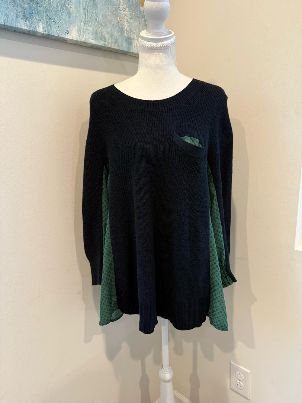 Women's Get Together Black Sweater with Sheer Green Side Panels XS